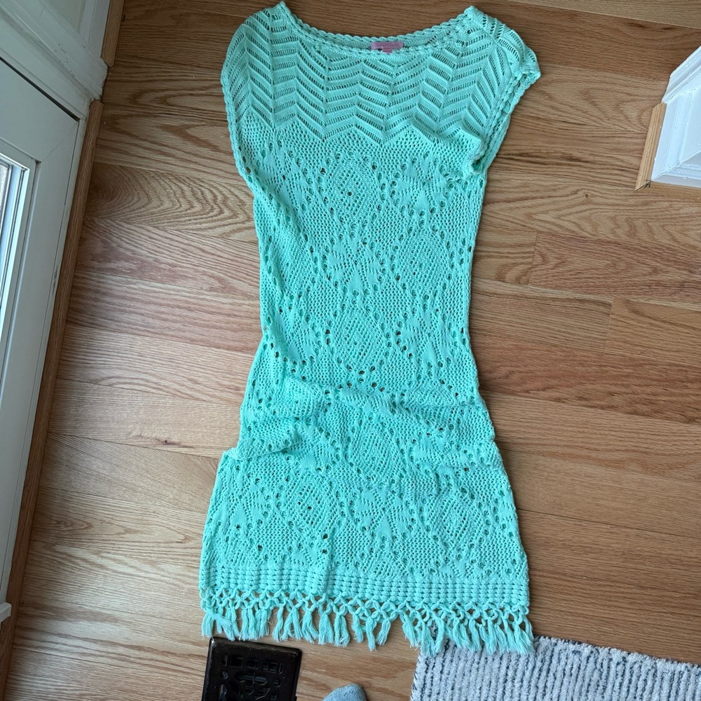 Lilly Pulitzer Mint Green Crochet Fringe Dress Cover Up, Size S
